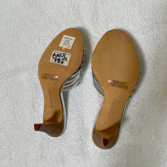 Banana Republic Silver Woven Leather Slide Heels Sandals - Picture 3 of 3